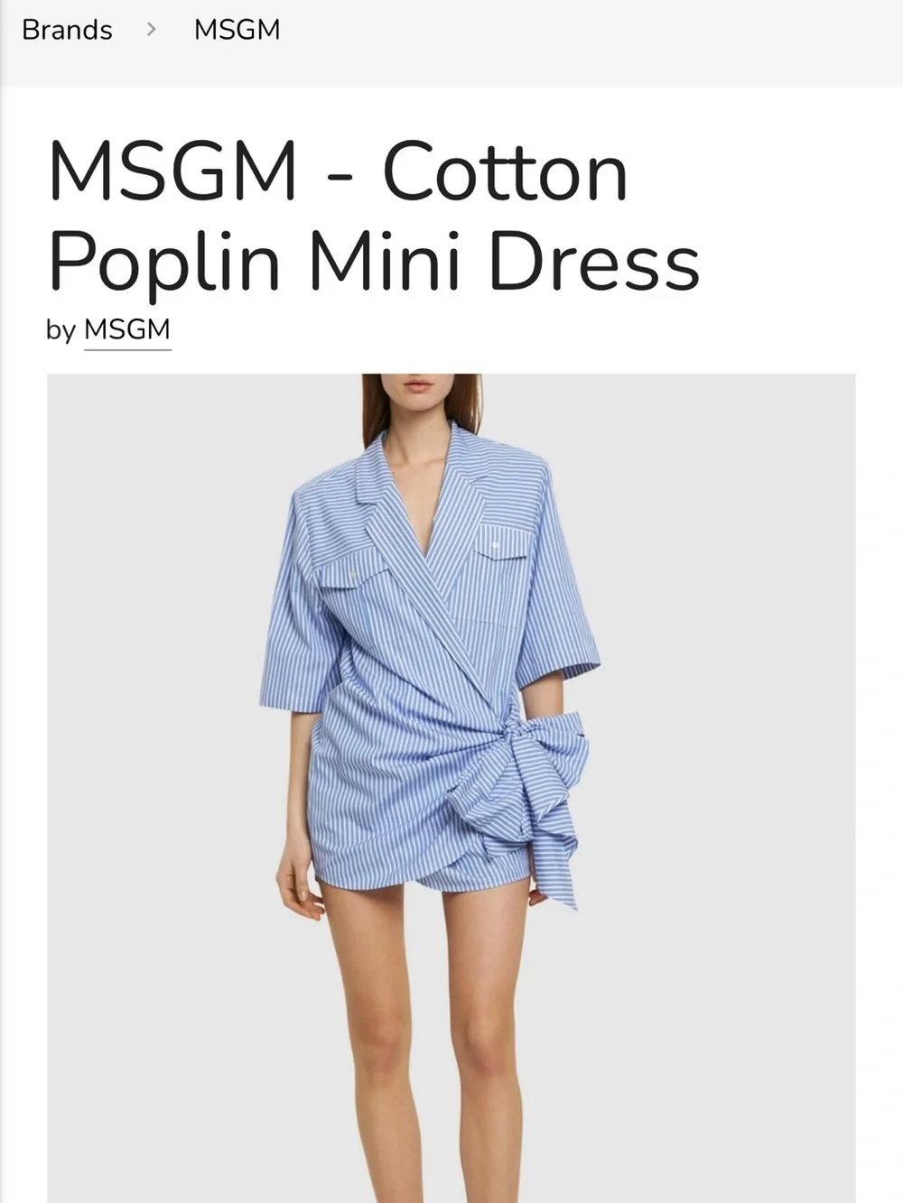 MSGM Light Blue Pinstripe Wrap Mini Dress